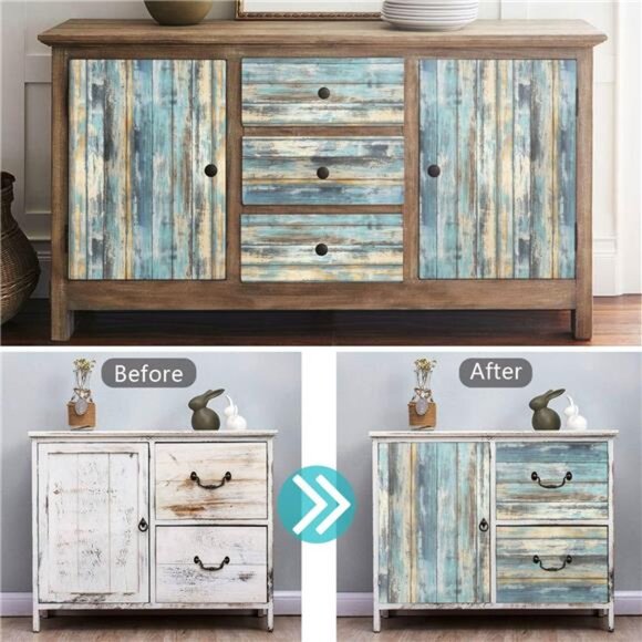 Wood Contact Paper 15.7"x118" Self-Adhesive Wood Peel and Stick Wallpaper Blue - Picture 3 of 7